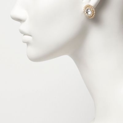 Gold tone crystal circle stud earrings